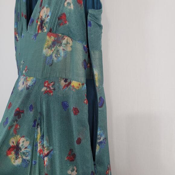 Free People Catching Glances Dress sz 6 Jade floral tiered ruffle forest fairy - Picture 7 of 8
